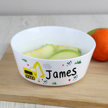 Personalised Digger Plastic Bowl: 3 - Tableware By Gift Moments