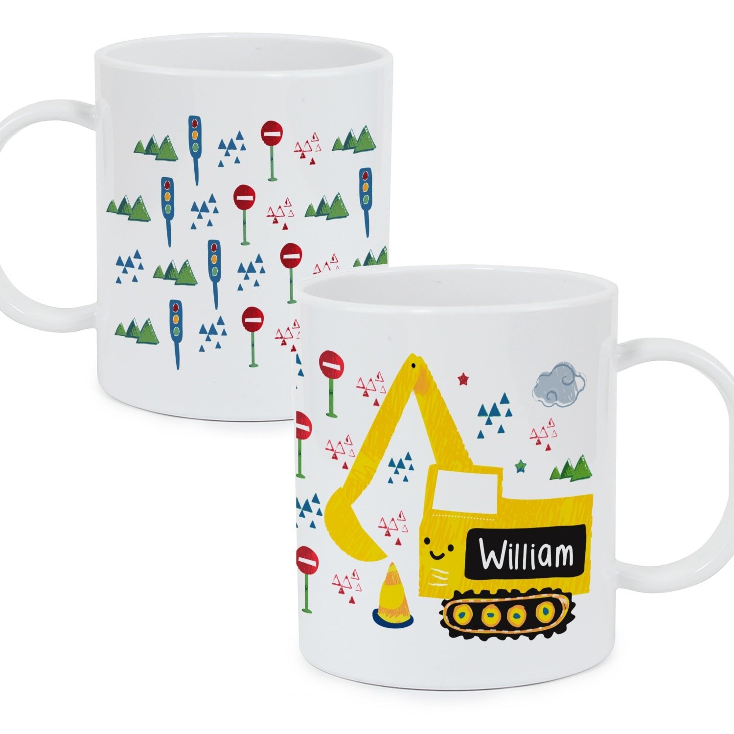 Personalised Digger Plastic Mug: 3 - Plastic Mugs By Gift Moments