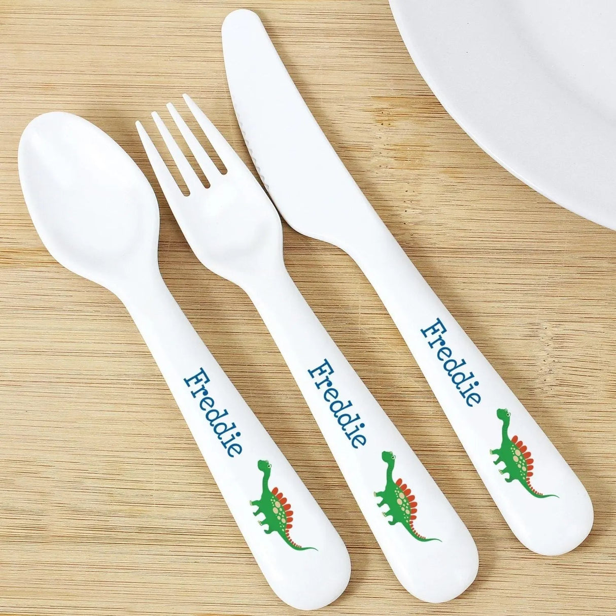 Personalised Dinosaur 3 Piece Plastic Cutlery Set: 1 - Cutlery Sets By Gift Moments