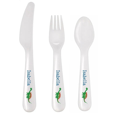 Personalised Dinosaur 3 Piece Plastic Cutlery Set: 3 - Cutlery Sets By Gift Moments