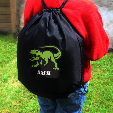 Personalised Dinosaur Black Kit Bag: 7 - Kids Bags By Gift Moments