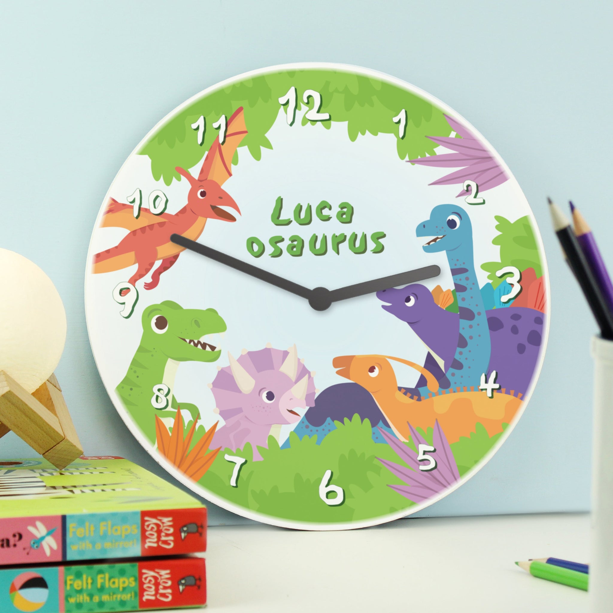 Personalised Dinosaur Children’s Wall Clock: 1 - Clocks By Gift Moments