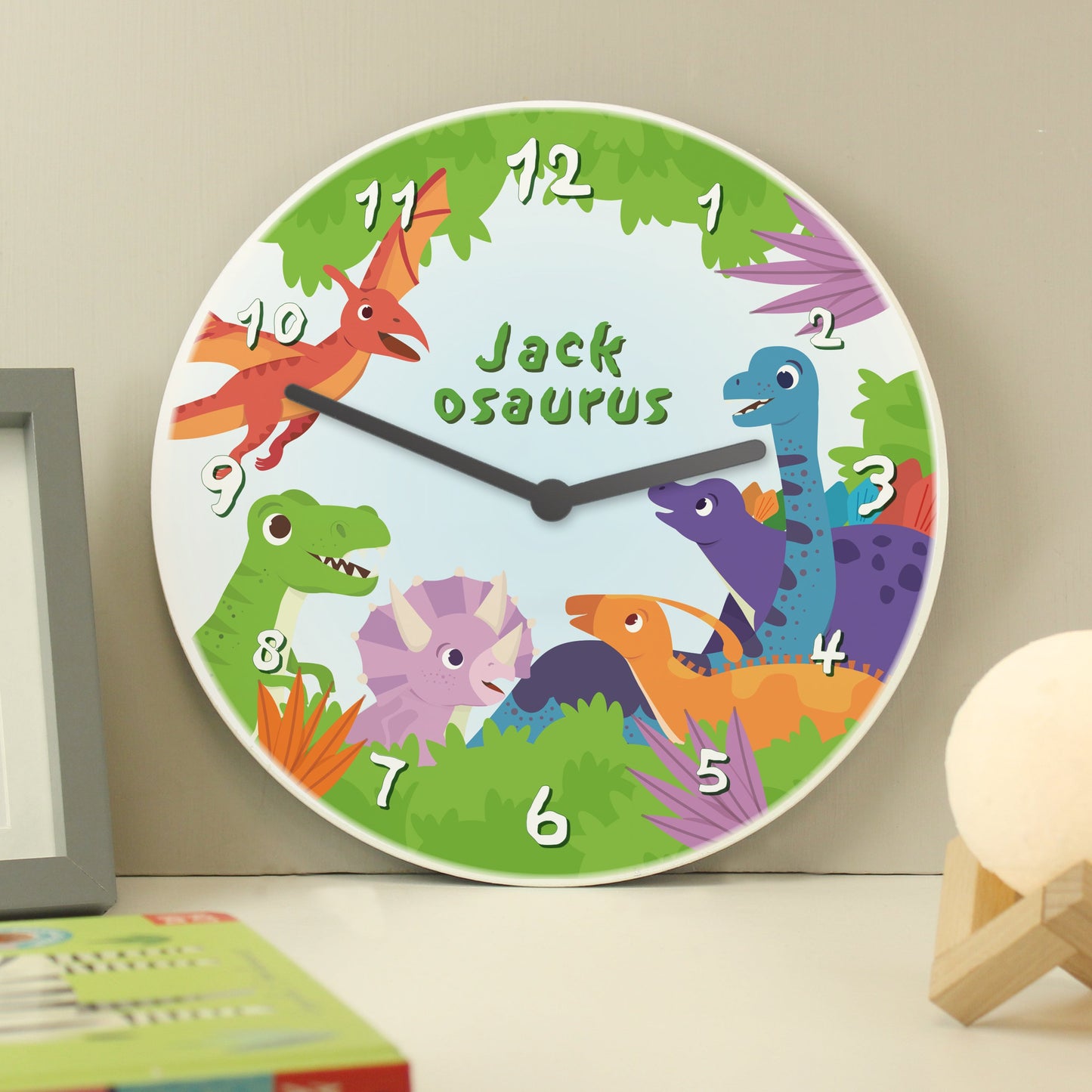 Personalised Dinosaur Children’s Wall Clock: 2 - Clocks By Gift Moments