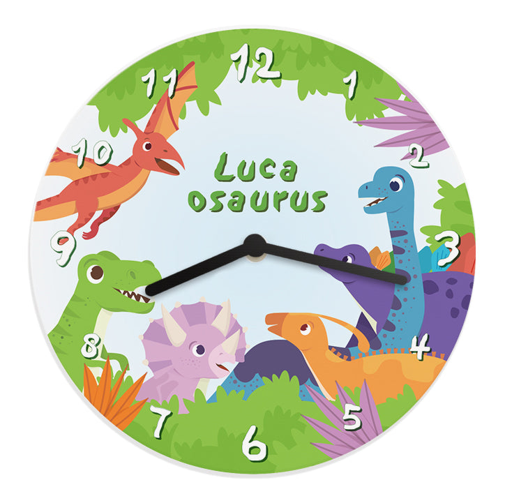 Personalised Dinosaur Children’s Wall Clock: 5 - Clocks By Gift Moments