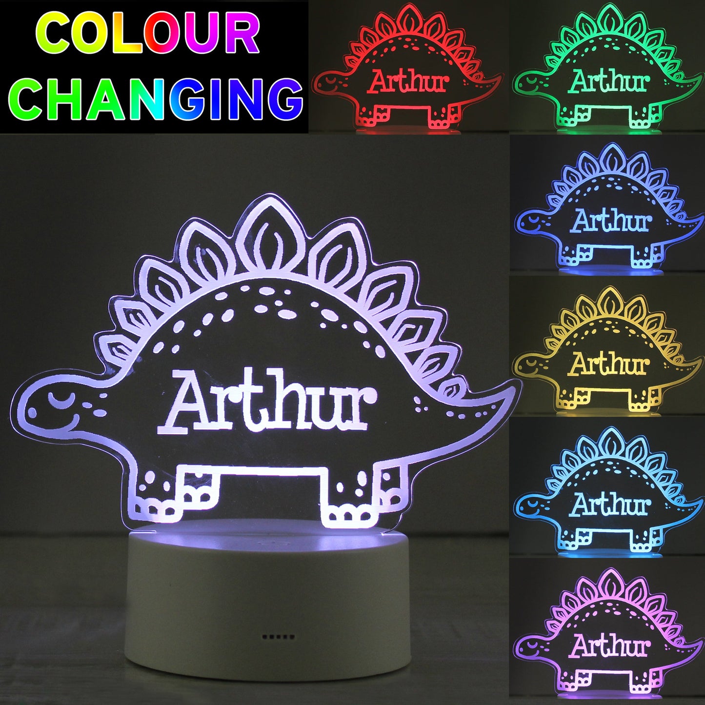 Personalised Dinosaur LED Colour Changing Night Light: 3 - LED Lighting By Gift Moments
