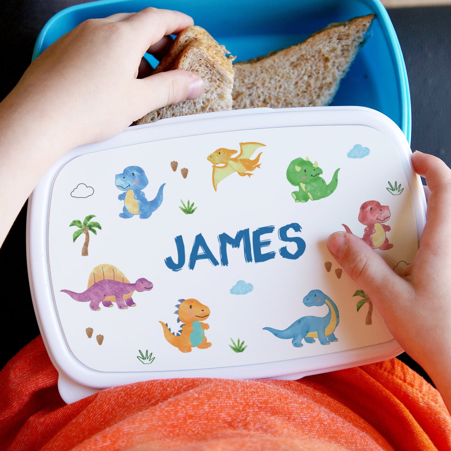Personalised Dinosaur Name Only Blue Lunch Box: 2 - Lunch Boxes & Bags By Gift Moments