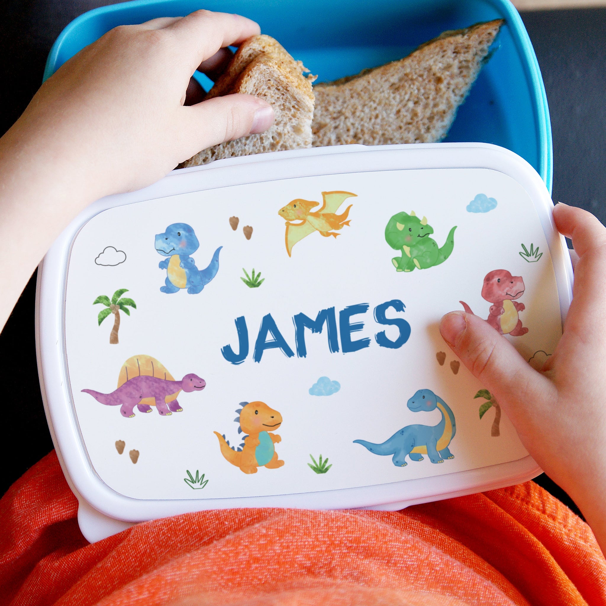 Personalised Dinosaur Name Only Blue Lunch Box: 2 - Lunch Boxes & Bags By Gift Moments
