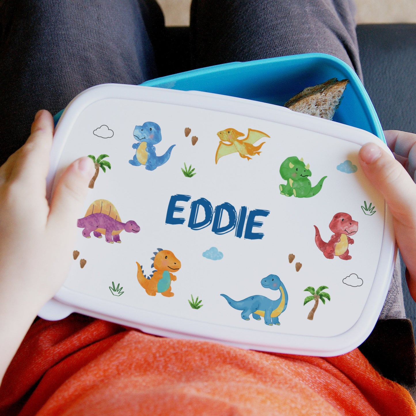 Personalised Dinosaur Name Only Blue Lunch Box: 3 - Lunch Boxes & Bags By Gift Moments