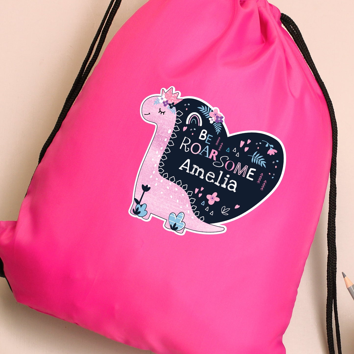 Personalised Dinosaur Pink Kit Bag: 6 - Kids Bags By Gift Moments