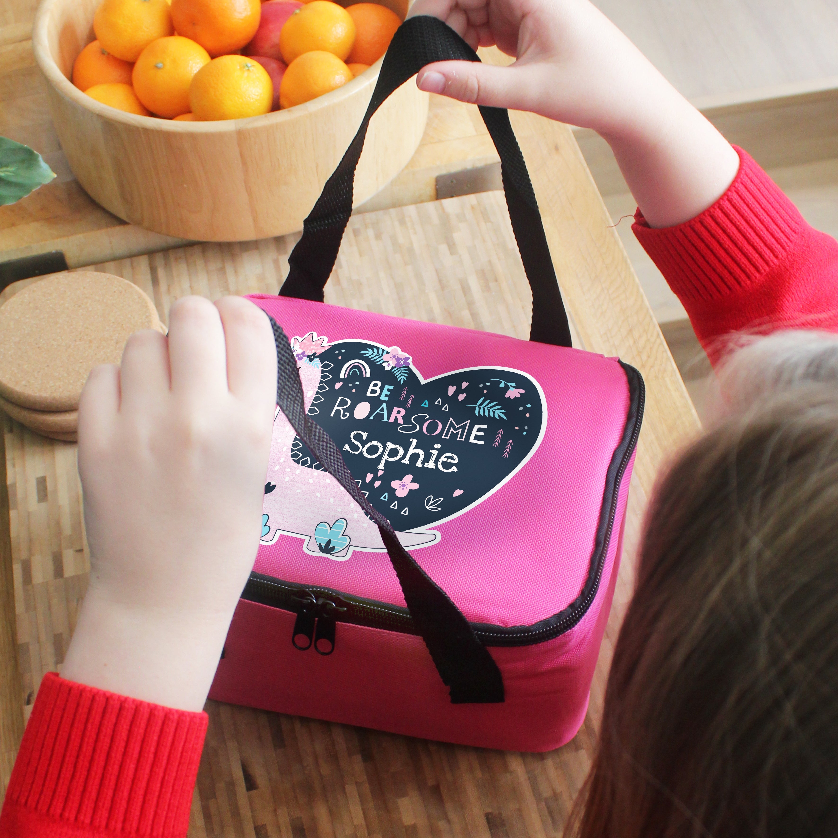 Personalised Dinosaur Pink Lunch Bag - Shop Lunch Boxes & Bags At Gift Moments - 3