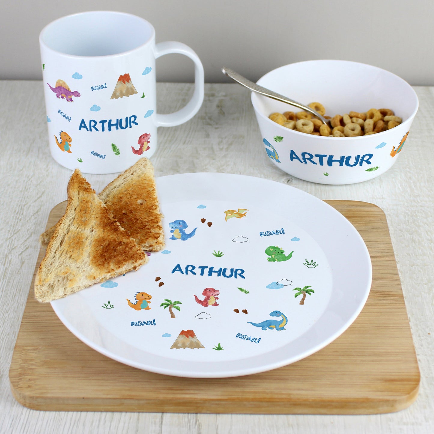 Personalised Dinosaur Plastic Breakfast Set: 1 - Tableware By Gift Moments