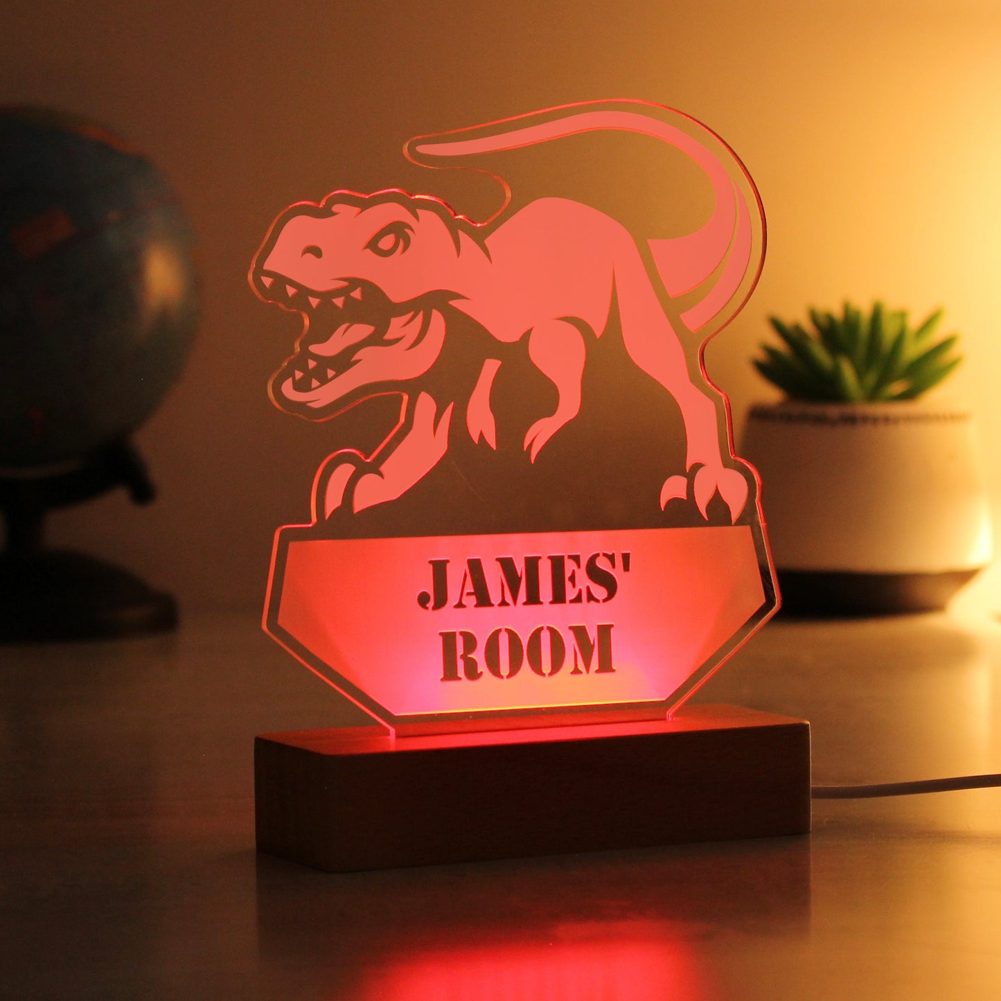 Personalised Dinosaur Wooden Based LED Light: 6 - LED Lighting By Gift Moments