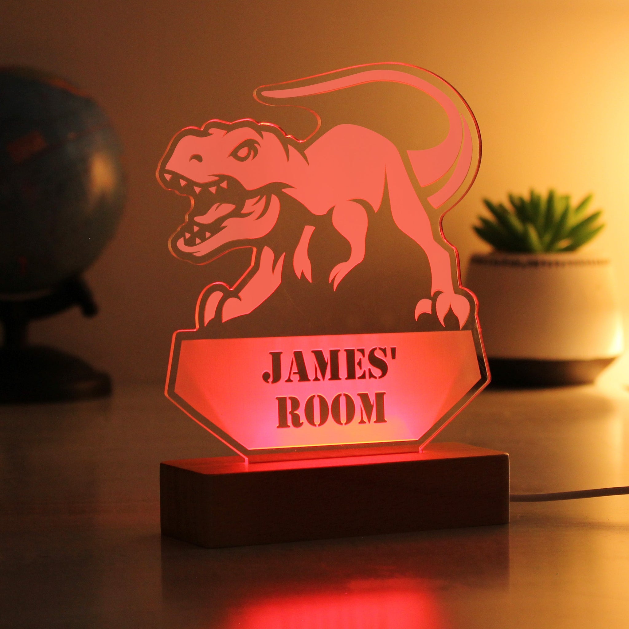 Personalised Dinosaur Wooden Based LED Light: 6 - LED Lighting By Gift Moments