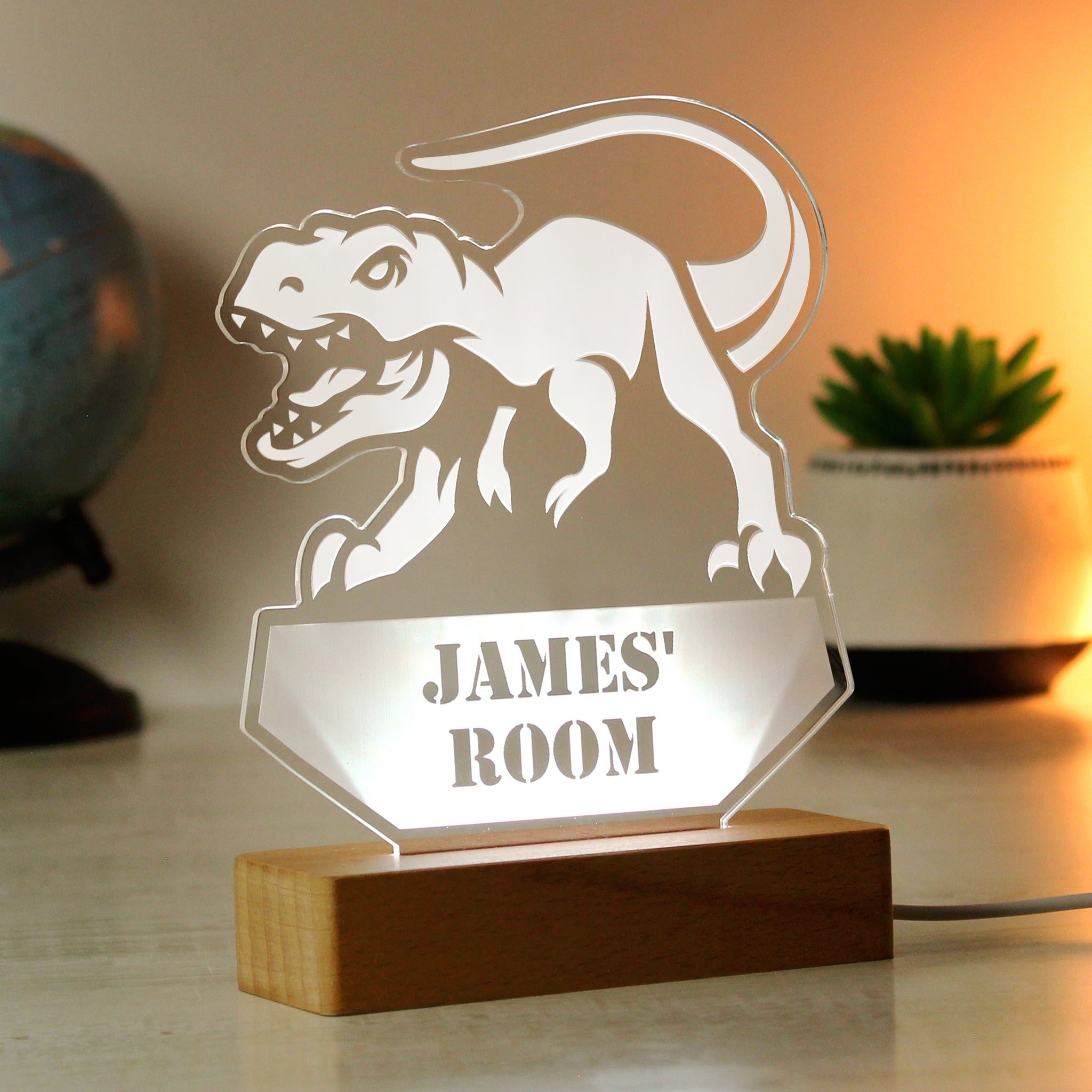 Personalised Dinosaur Wooden Based LED Light: 4 - LED Lighting By Gift Moments