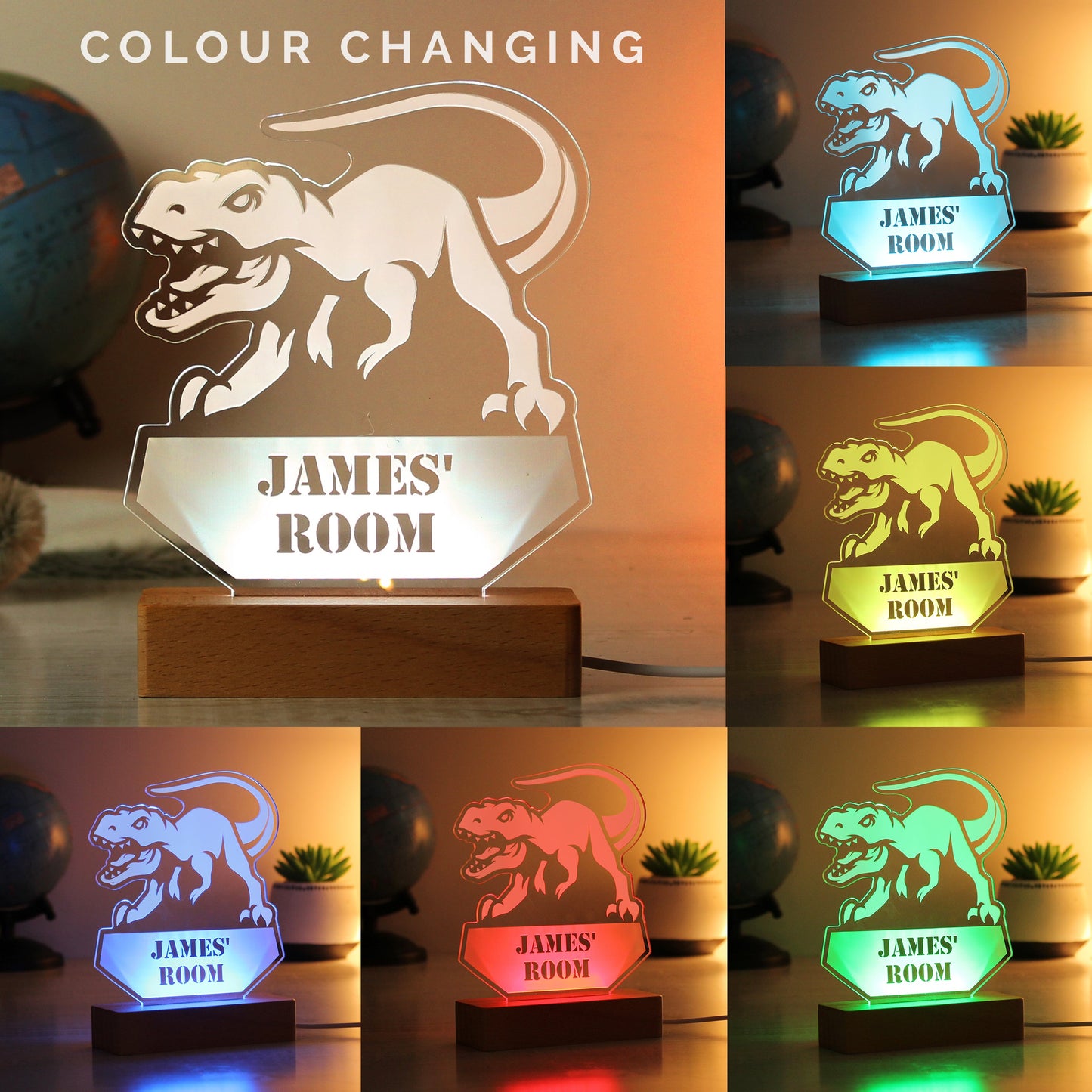Personalised Dinosaur Wooden Based LED Light: 3 - LED Lighting By Gift Moments