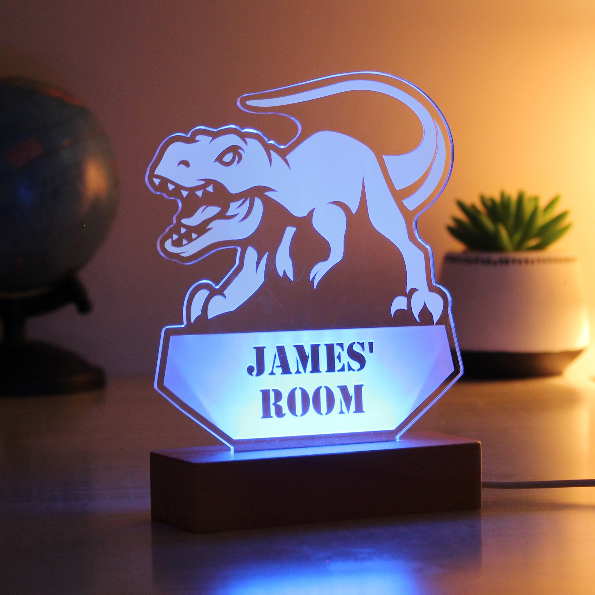 Personalised Dinosaur Wooden Based LED Light: 5 - LED Lighting By Gift Moments