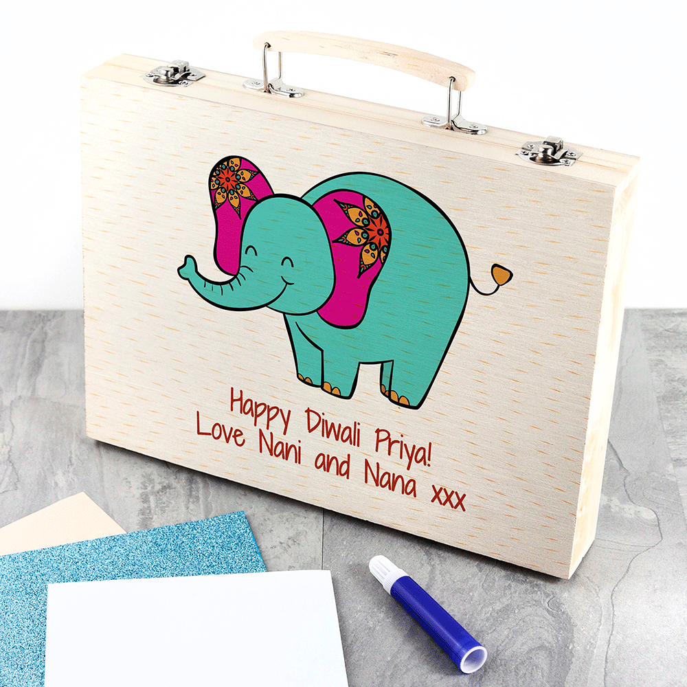 Personalised Diwali Elephant Colouring Set: 1 - Pencil Cases & Sets By Gift Moments