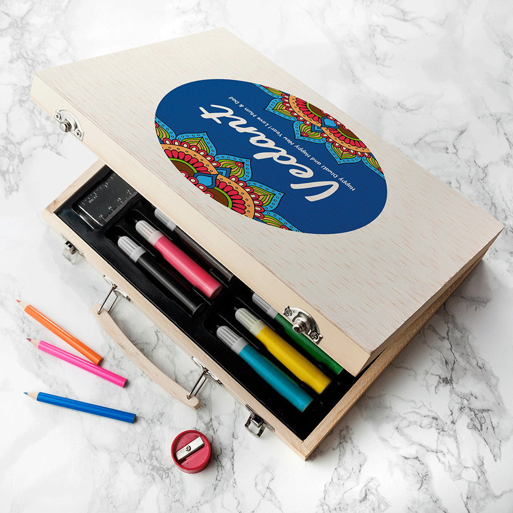 Personalised Diwali Rangoli Colouring Sets: 2 - Blue - Pencil Cases & Sets By Gift Moments