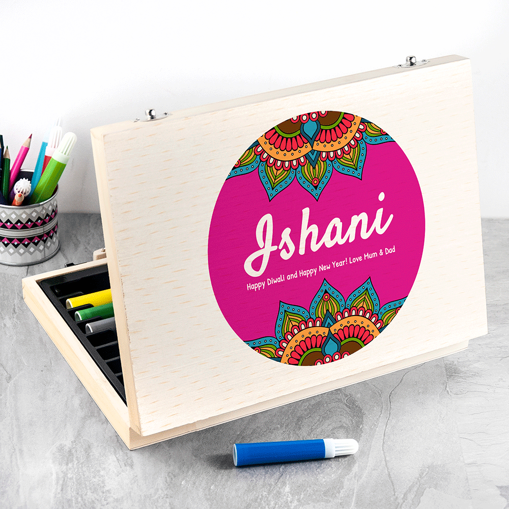 Personalised Diwali Rangoli Colouring Sets - Pink - Shop Pencil Cases & Sets At Gift Moments - 1