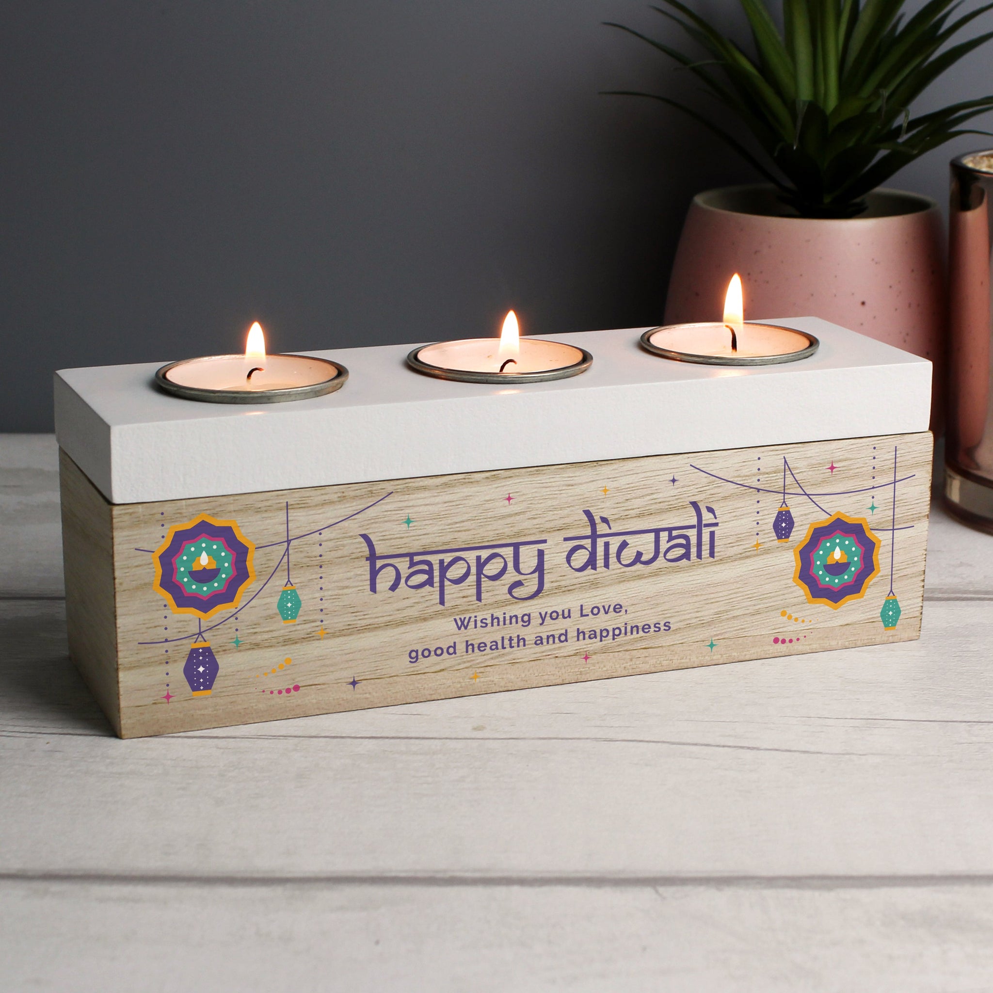 Personalised Diwali Triple Tealight Box: 3 - Candle Holders By Gift Moments