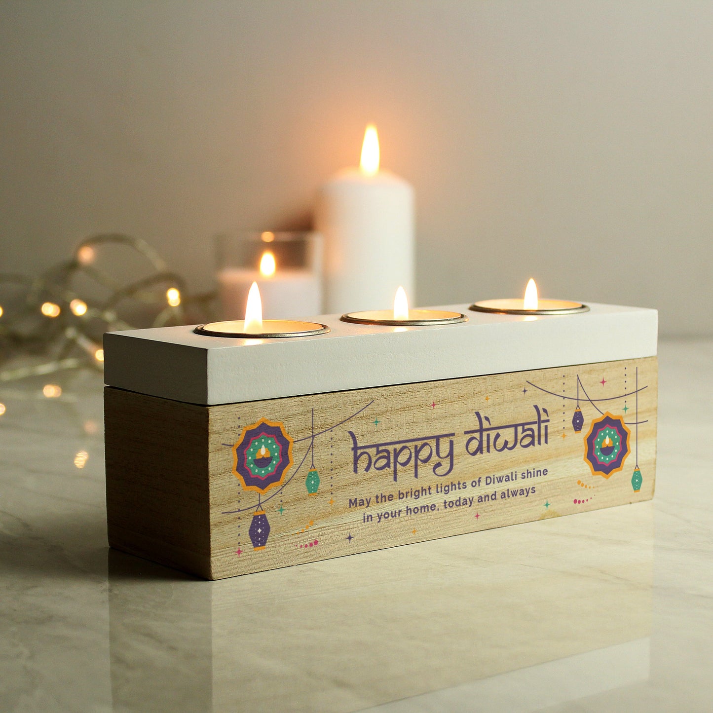 Personalised Diwali Triple Tealight Box: 1 - Candle Holders By Gift Moments