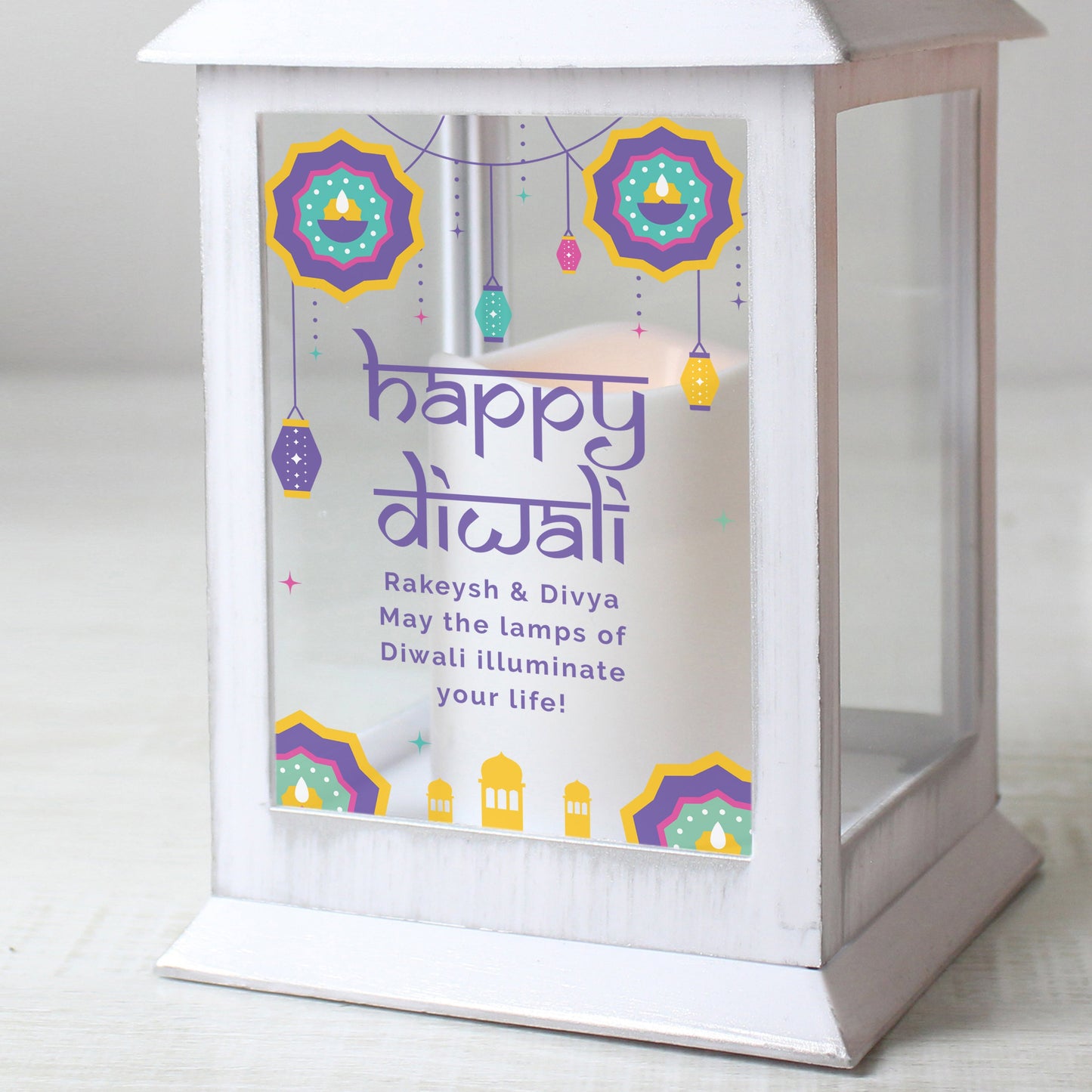 Personalised Diwali White Lantern: 2 - LED Lighting By Gift Moments