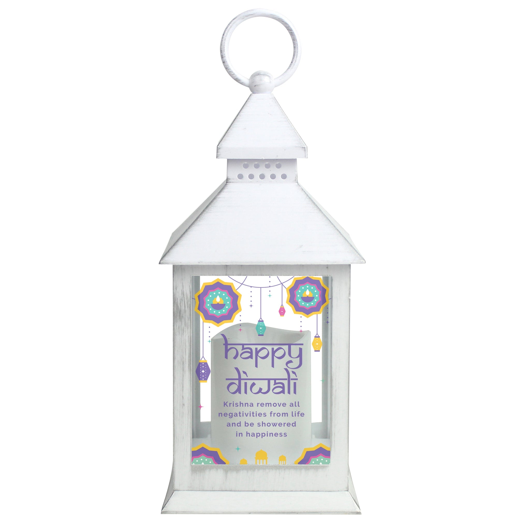 Personalised Diwali White Lantern: 5 - LED Lighting By Gift Moments