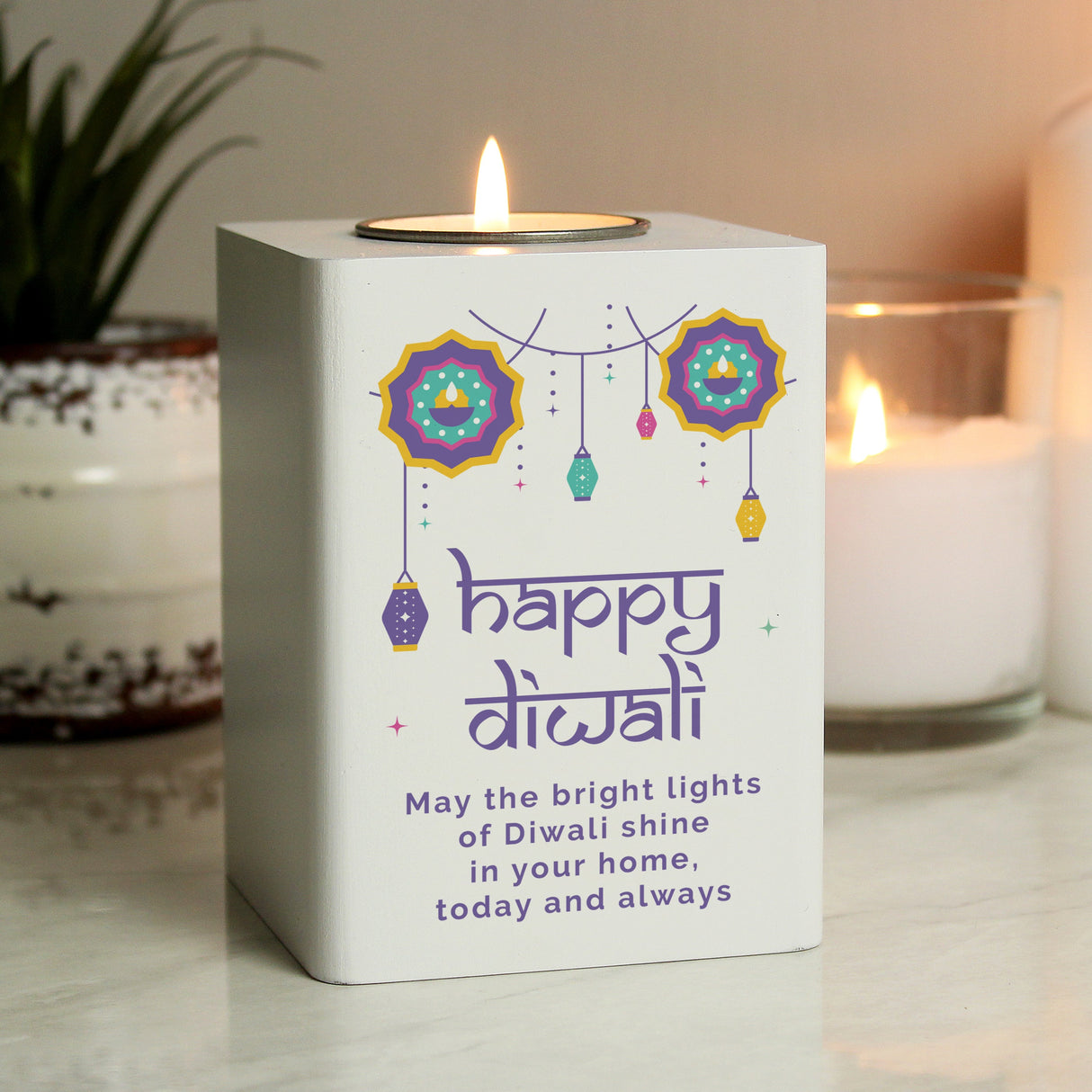 Personalised Diwali Wooden Tealight Holder: 4 - Candle Holders By Gift Moments