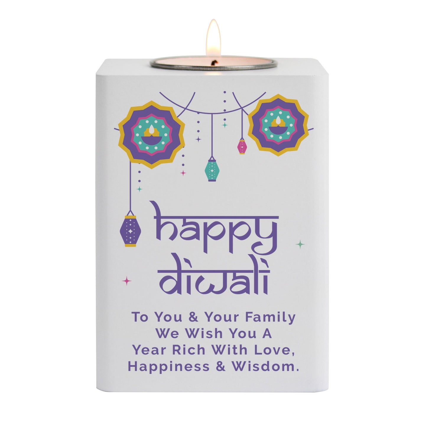 Personalised Diwali Wooden Tealight Holder: 5 - Candle Holders By Gift Moments
