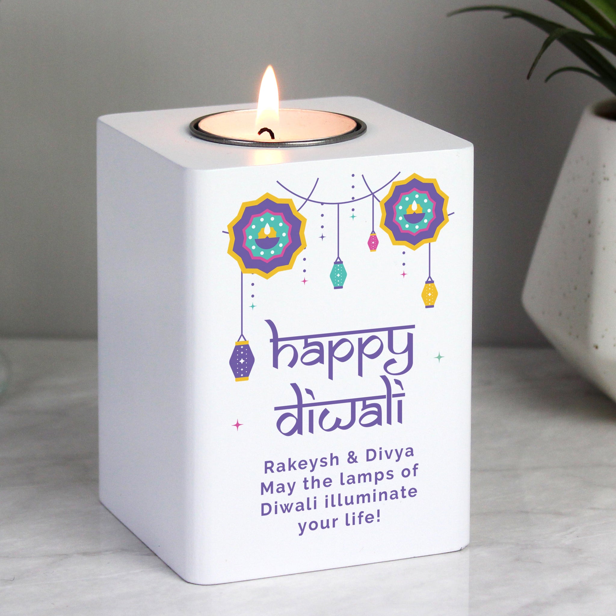 Personalised Diwali Wooden Tealight Holder: 3 - Candle Holders By Gift Moments