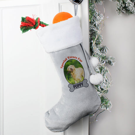 Personalised Dog Photo Upload Silver Grey Stocking: 2 - Christmas Stockings By Gift Moments