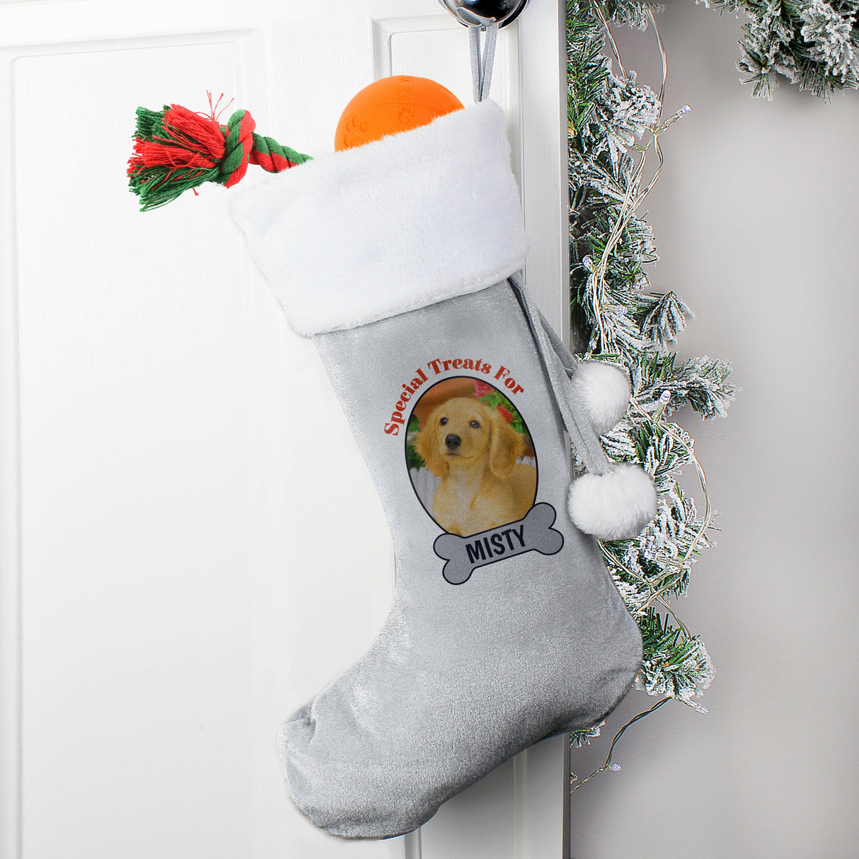 Personalised Dog Photo Upload Silver Grey Stocking: 3 - Christmas Stockings By Gift Moments