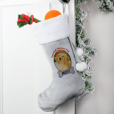 Personalised Dog Photo Upload Silver Grey Stocking: 3 - Christmas Stockings By Gift Moments