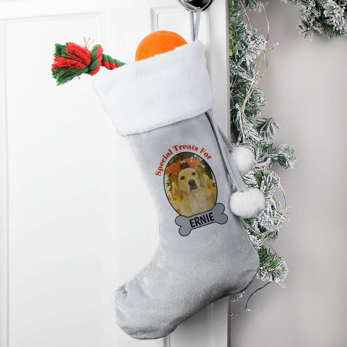 Personalised Dog Photo Upload Silver Grey Stocking: 1 - Christmas Stockings By Gift Moments