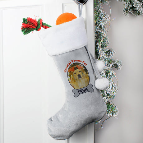Personalised Dog Photo Upload Silver Grey Stocking: 1 - Christmas Stockings By Gift Moments