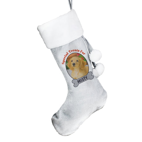 Personalised Dog Photo Upload Silver Grey Stocking: 5 - Christmas Stockings By Gift Moments