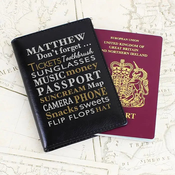Personalised Don’t Forget... Black Passport Holder: 1 - Passport Holders By Gift Moments
