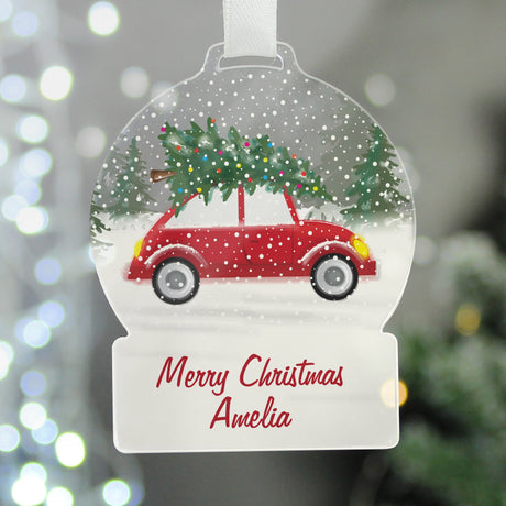 Personalised Driving Home For Christmas Acrylic Snow globe Decoration: 2 - Christmas Decorations By Gift Moments