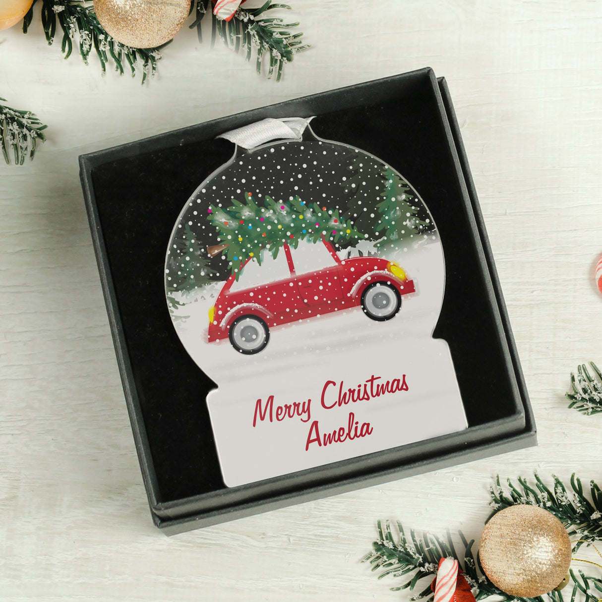 Personalised Driving Home For Christmas Acrylic Snow globe Decoration: 1 - Christmas Decorations By Gift Moments