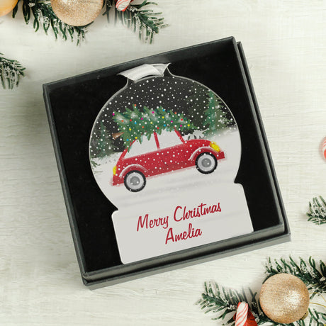 Personalised Driving Home For Christmas Acrylic Snow globe Decoration: 1 - Christmas Decorations By Gift Moments