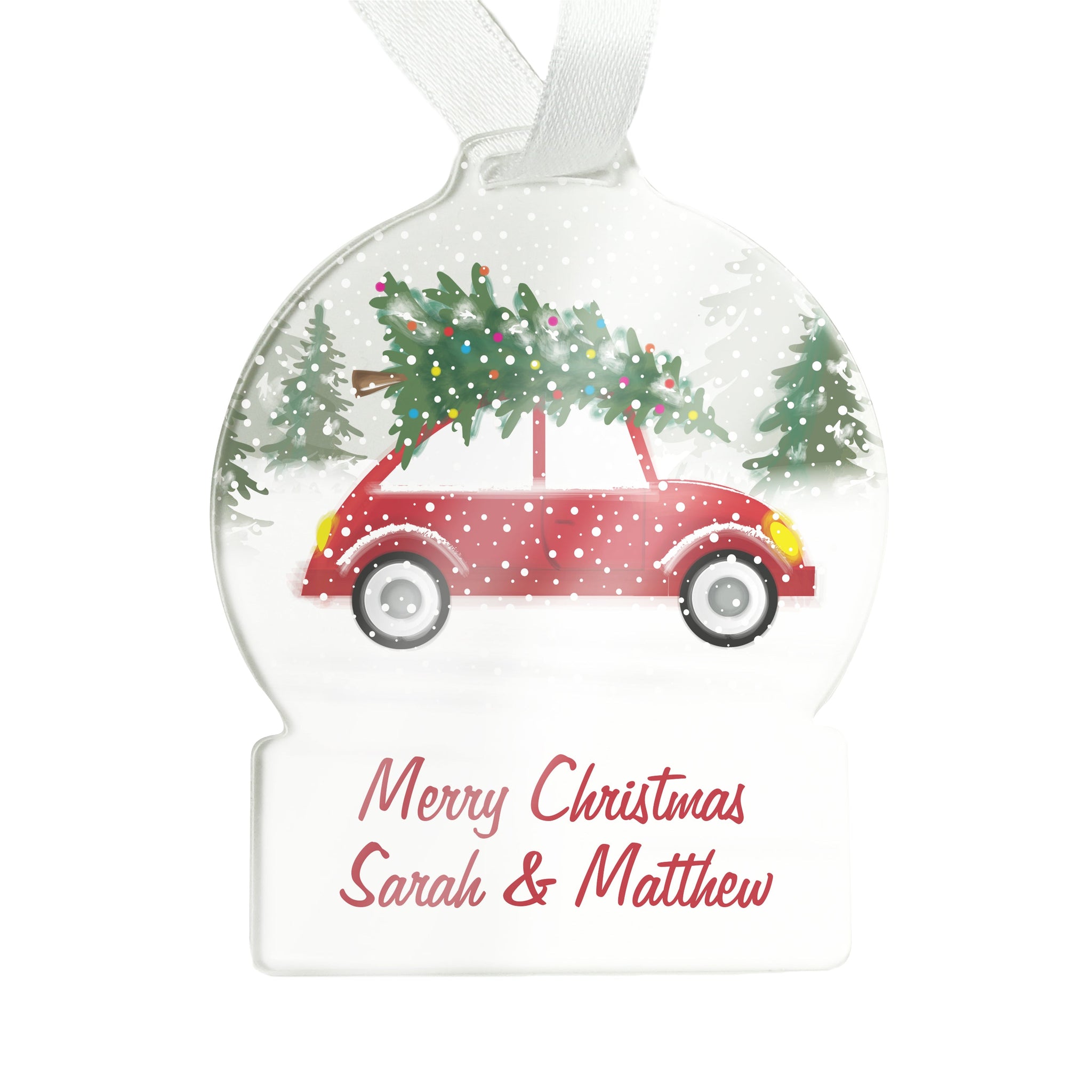 Personalised Driving Home For Christmas Acrylic Snow globe Decoration: 5 - Christmas Decorations By Gift Moments