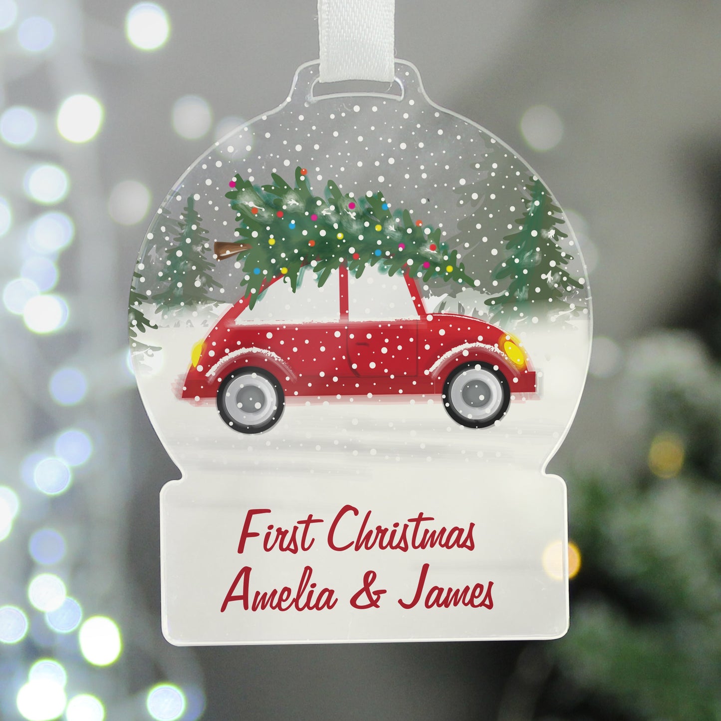 Personalised Driving Home For Christmas Acrylic Snow globe Decoration: 4 - Christmas Decorations By Gift Moments