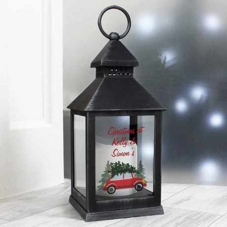 Personalised ’Driving Home For Christmas’ Rustic Black Lantern: 1 - LED Lighting By Gift Moments