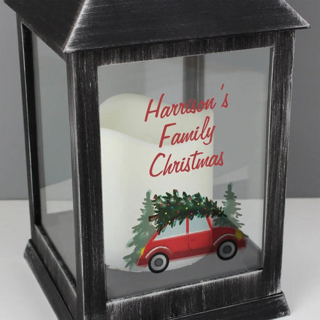 Personalised ’Driving Home For Christmas’ Rustic Black Lantern: 4 - LED Lighting By Gift Moments