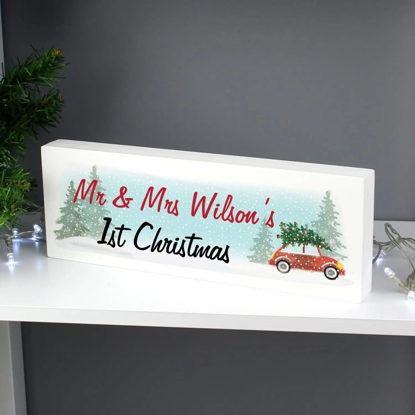 Personalised ’Driving Home For Christmas’ Wooden Block Sign: 1 - Christmas Decorations By Gift Moments