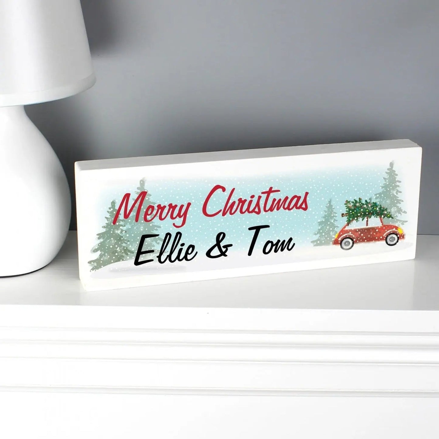 Personalised ’Driving Home For Christmas’ Wooden Block Sign: 2 - Christmas Decorations By Gift Moments
