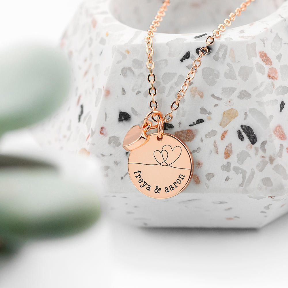 Personalised Dual Hearts Heart & Disc Necklaces: 3 - Rose Gold - Necklaces By Gift Moments