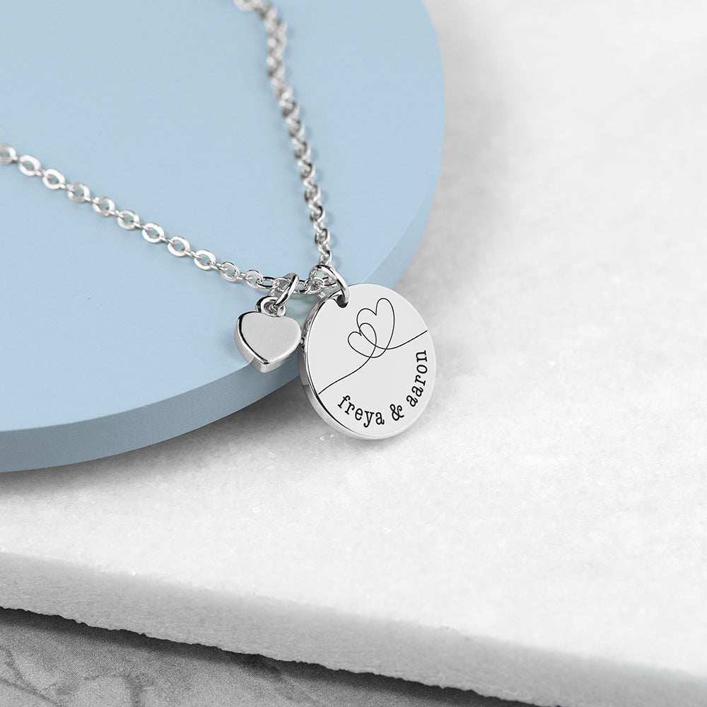 Personalised Dual Hearts Heart & Disc Necklaces: 2 - Silver - Necklaces By Gift Moments