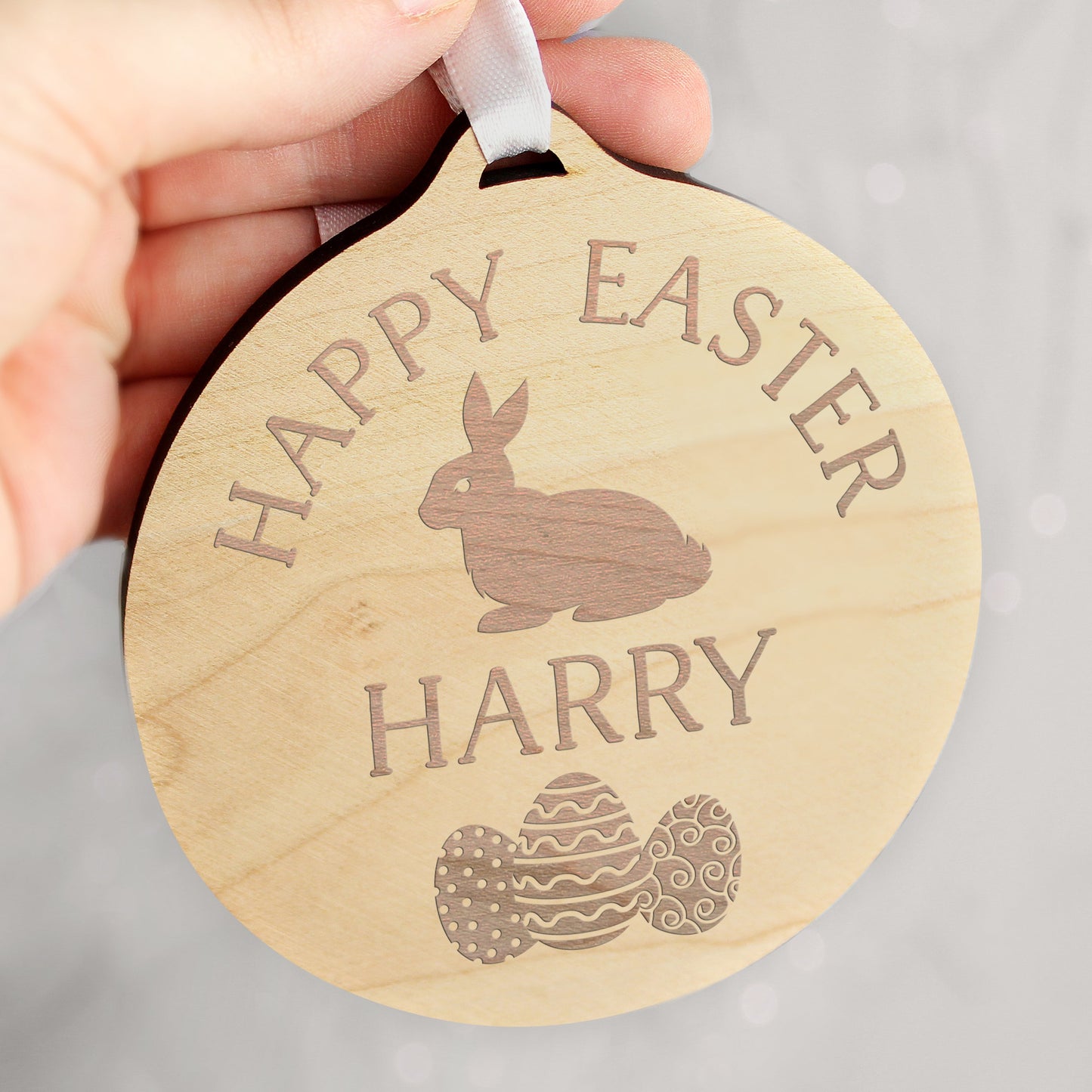 Personalised Easter Bunny Round Wooden Decoration: 3 - Decorations By Gift Moments