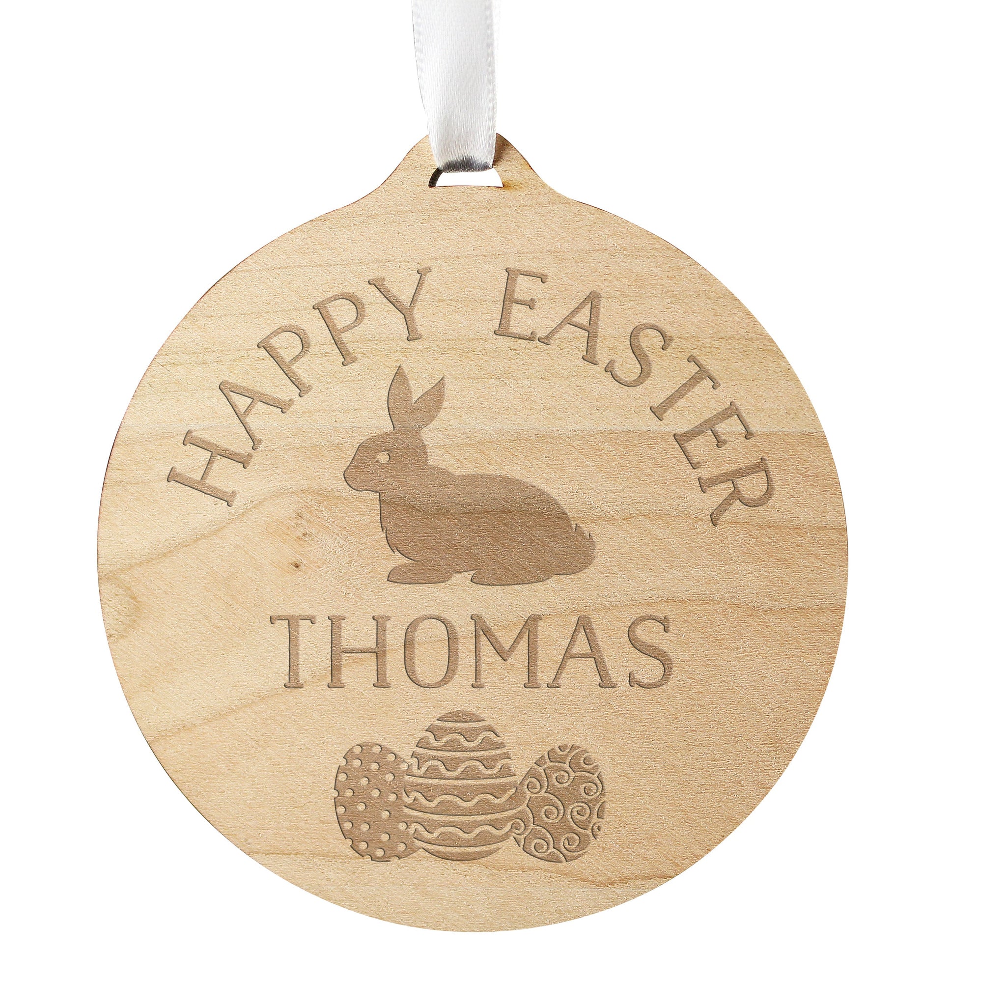 Personalised Easter Bunny Round Wooden Decoration: 5 - Decorations By Gift Moments